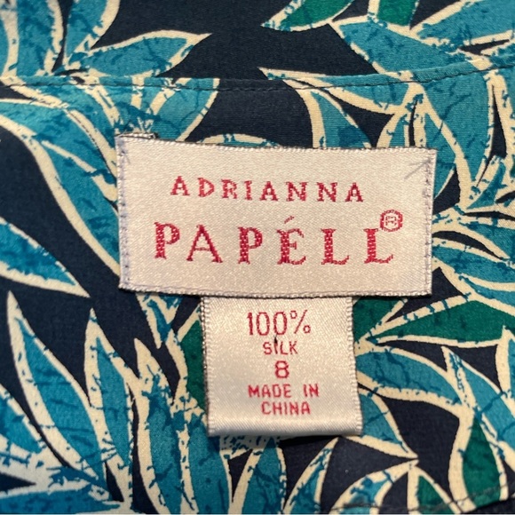 Adrianna Papell Vintage 100% Silk Wrap Tie Midi Dress Size 8| Teal Blue Tropical - Picture 6 of 9